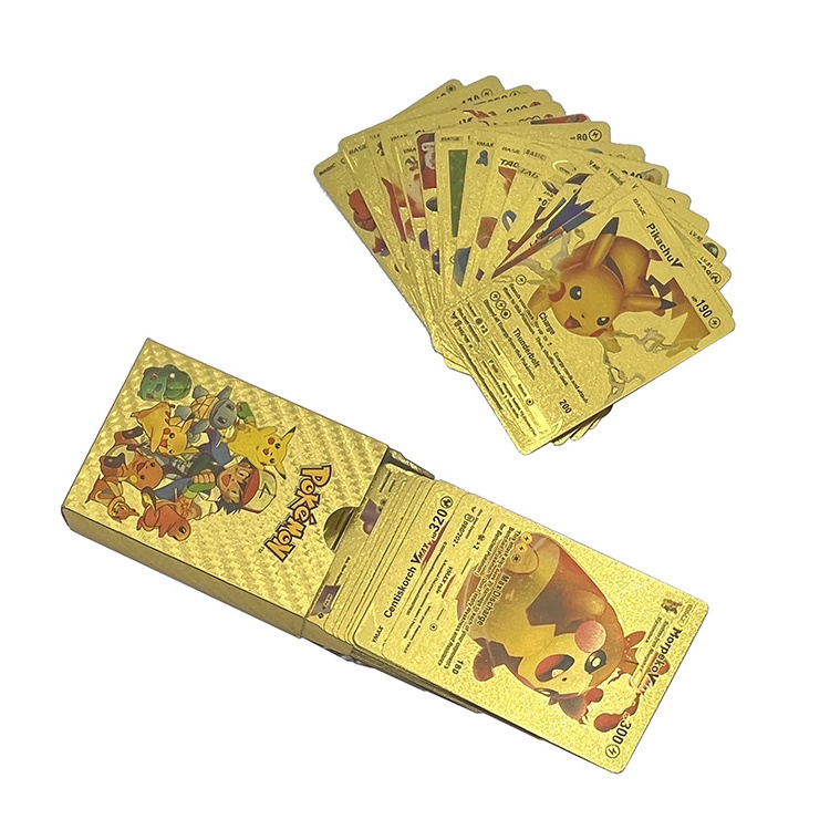 55 Pcs English Spanish German Anime Pokmon Pikachu Booster Box Card Poke-mon Trading Gold Game Cards