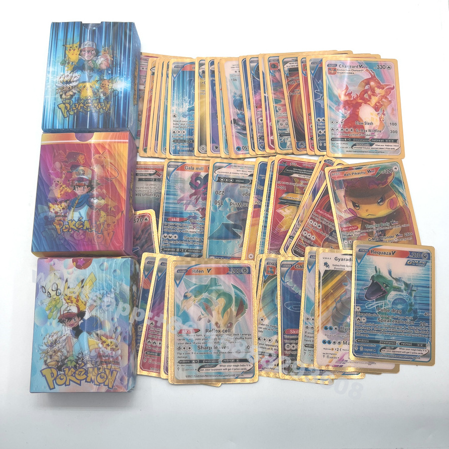 Hot 55pcs Pokemoned 3D cards Pocket Monster anime characters series poke-mon Playing Cards V-max trading cards for kid gift