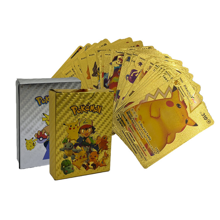 55 Pcs English Spanish German Anime Pokmon Pikachu Booster Box Card Poke-mon Trading Gold Game Cards