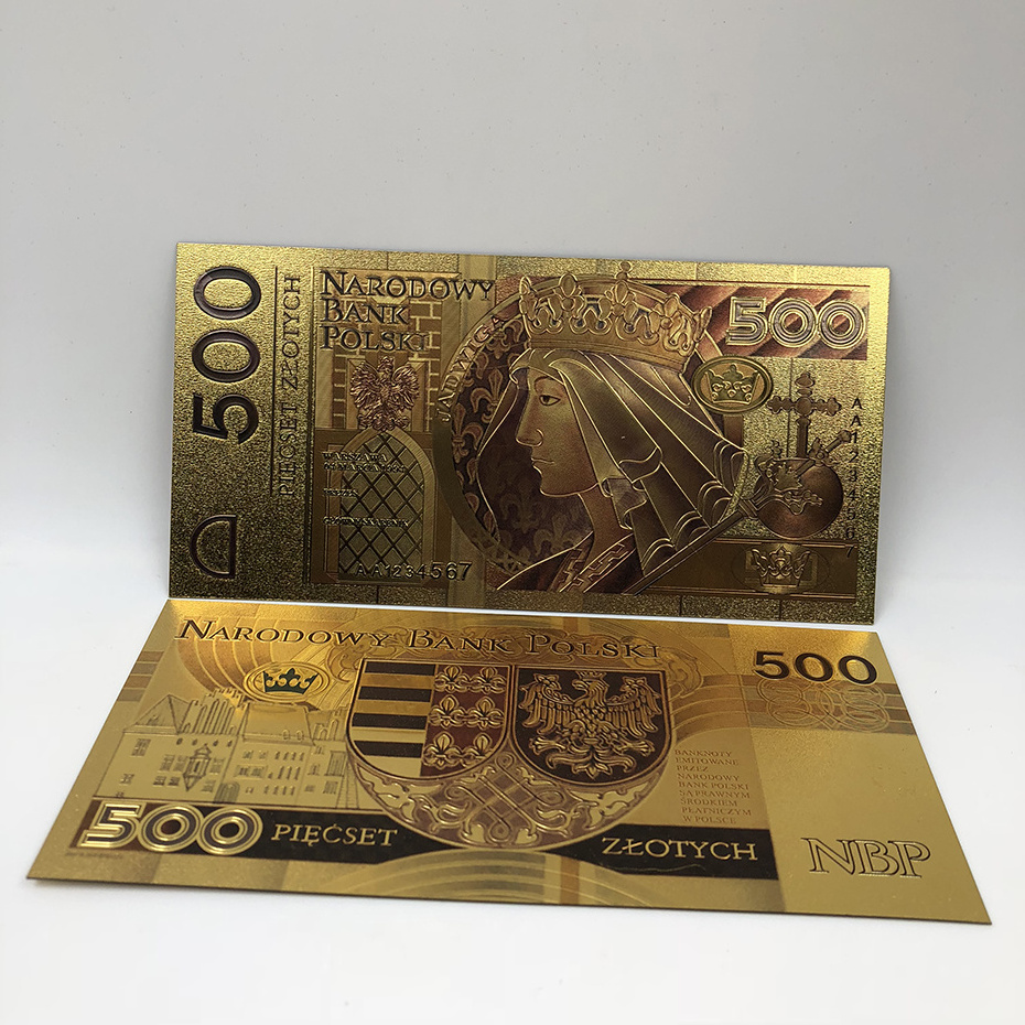 Poland currency money 10 20 50 100 200 500 dollar bills PLN customize gold Foil banknote POPE JOHN PAUL gold card For collection