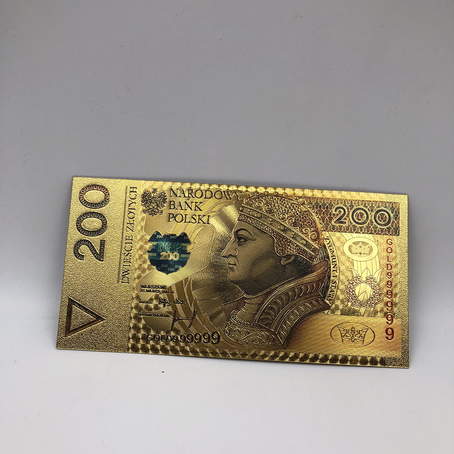 Poland currency money 10 20 50 100 200 500 dollar bills PLN customize gold Foil banknote POPE JOHN PAUL gold card For collection