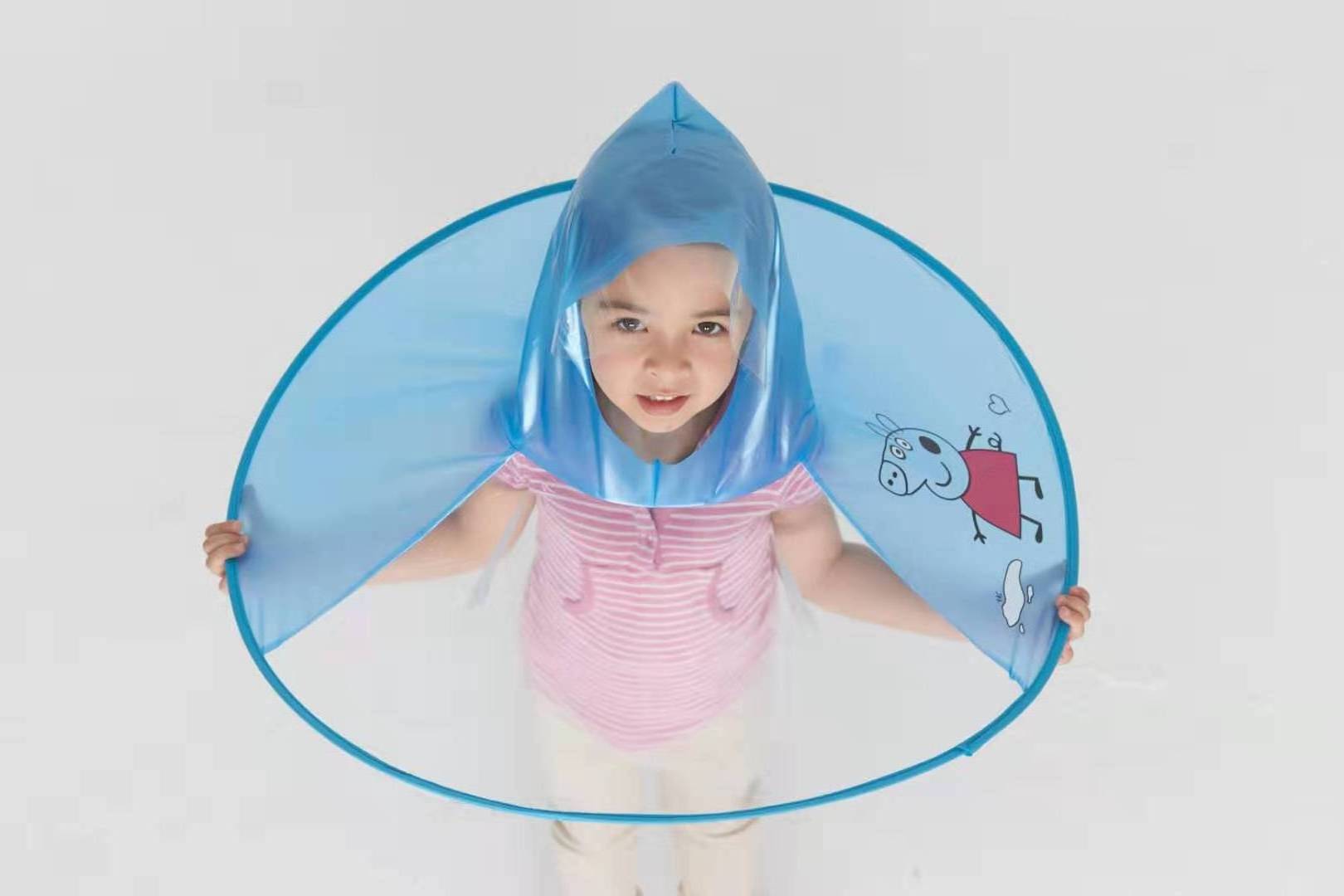 KM OEM Creative Children Rain Hat Foldable Upper Raincoat Hanging Umbrella Hat for children