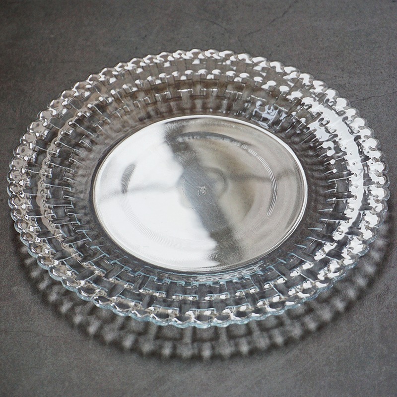 Wholesale  Elegant large etched clear round glass plate handmade transparent wedding plate