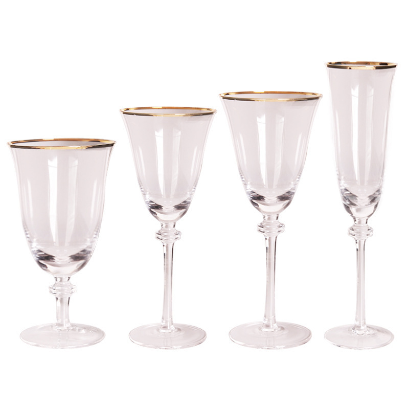 Whole Wedding Decoration gold rim Red Wine Cup Party Glassware High Foot Water Cup Banquet Gold Edge White Wine Cup Customized