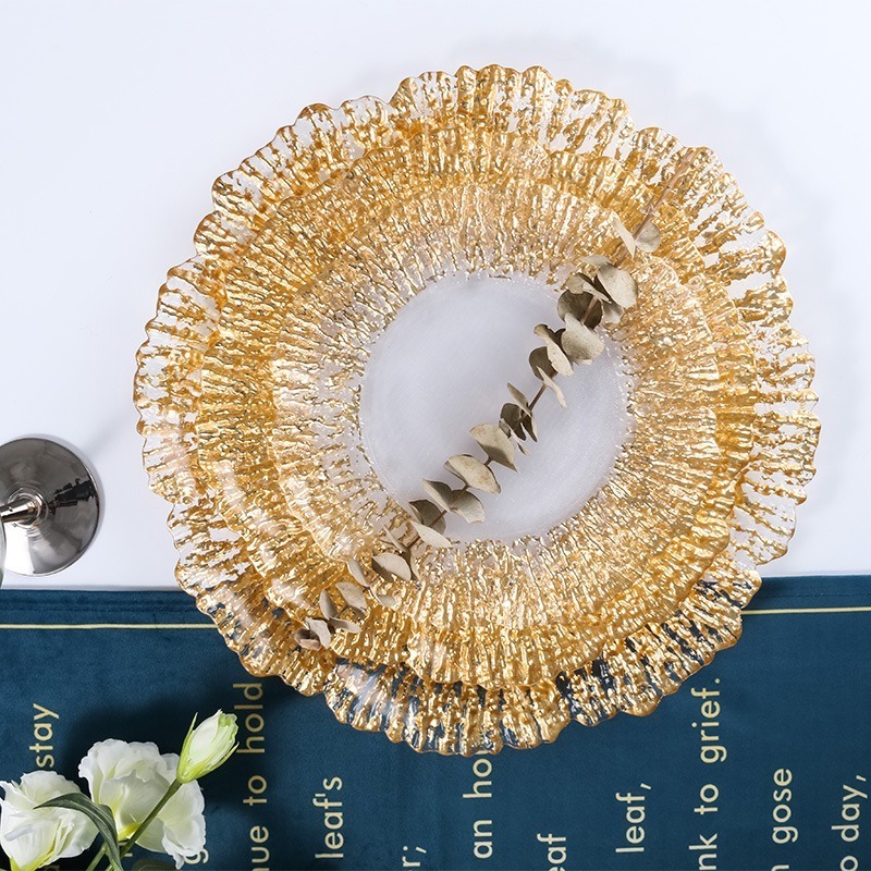 Wholesale Plate Wedding  Western Plate Newest Elegant Gold Reef Glass Charger Dishes for wedding and party