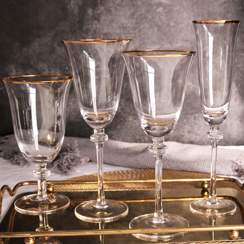 Whole Wedding Decoration gold rim Red Wine Cup Party Glassware High Foot Water Cup Banquet Gold Edge White Wine Cup Customized