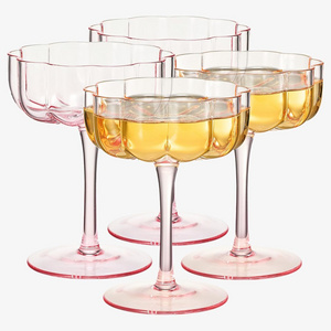 Wholesale  Flower Vintage Wavy Petals Wave Glass Coupes 7oz Colorful Martini  Champagne Cocktail  Rippled  Champagne Glasses