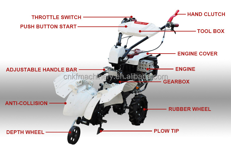 Mini rotavator tiller Multi functional two-wheel trencher and cultivator weeding micro cultivator ridging machine power tiller