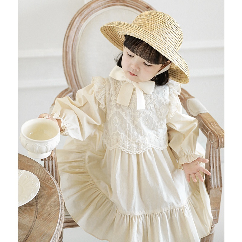 New Arrivals 100% Cotton Children Dress Long Sleeve Sweet Kids Dresses For Girls Princess Lace Girls' Dresses