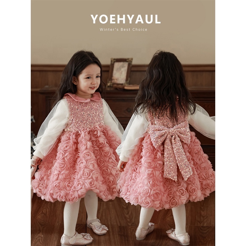 Wholesale Babi Girls Frock Party Fashion Princess Dress Long Sleeve Tutu Skirts For Kids Winter Tulle Dress For Children Girl