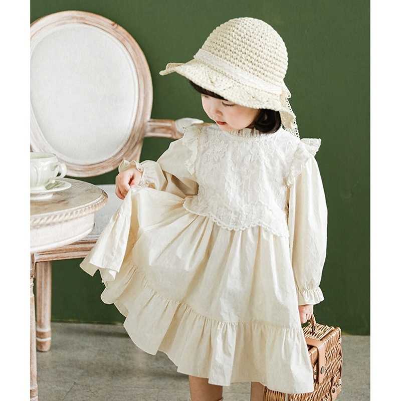 New Arrivals 100% Cotton Children Dress Long Sleeve Sweet Kids Dresses For Girls Princess Lace Girls' Dresses