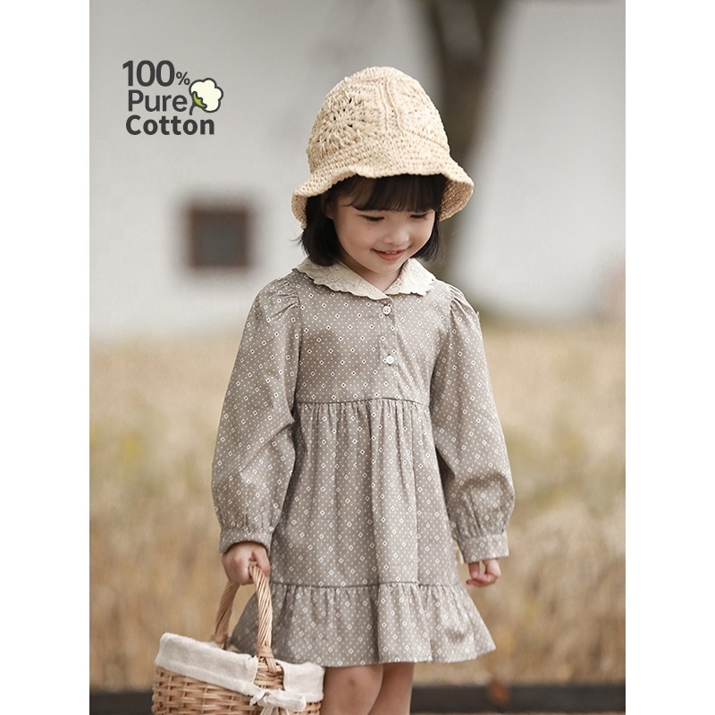 Spring Autumn 100% cotton cute children dress soft baby dresses England style kids clothing dress