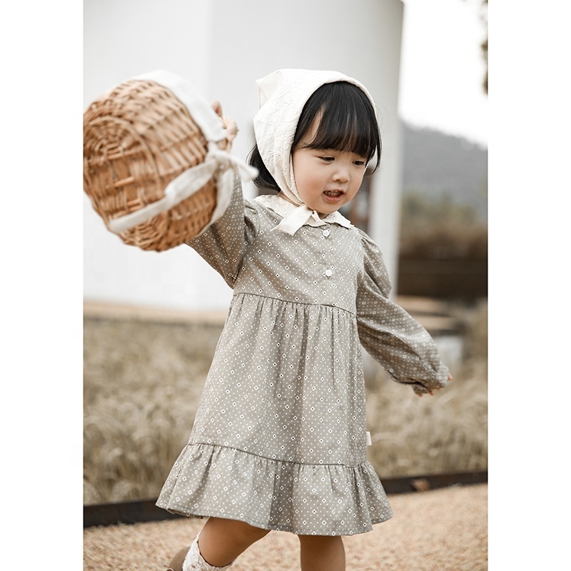 Spring Autumn 100% cotton cute children dress soft baby dresses England style kids clothing dress