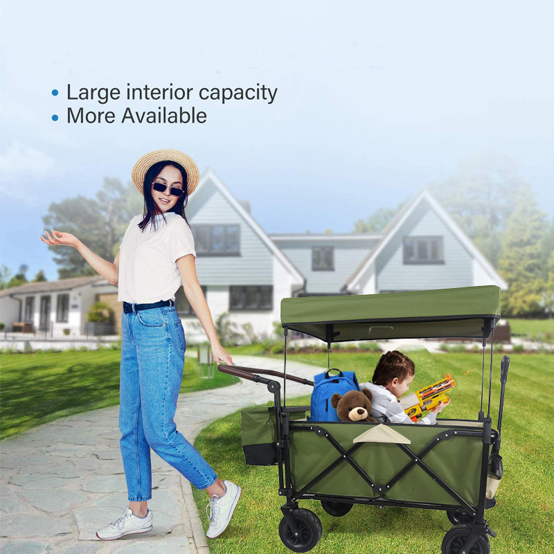 Collapsible Wagon Cart Stroller Foldable Kids Stroller Wagon With 2 Seats All-Terrain With Canopy