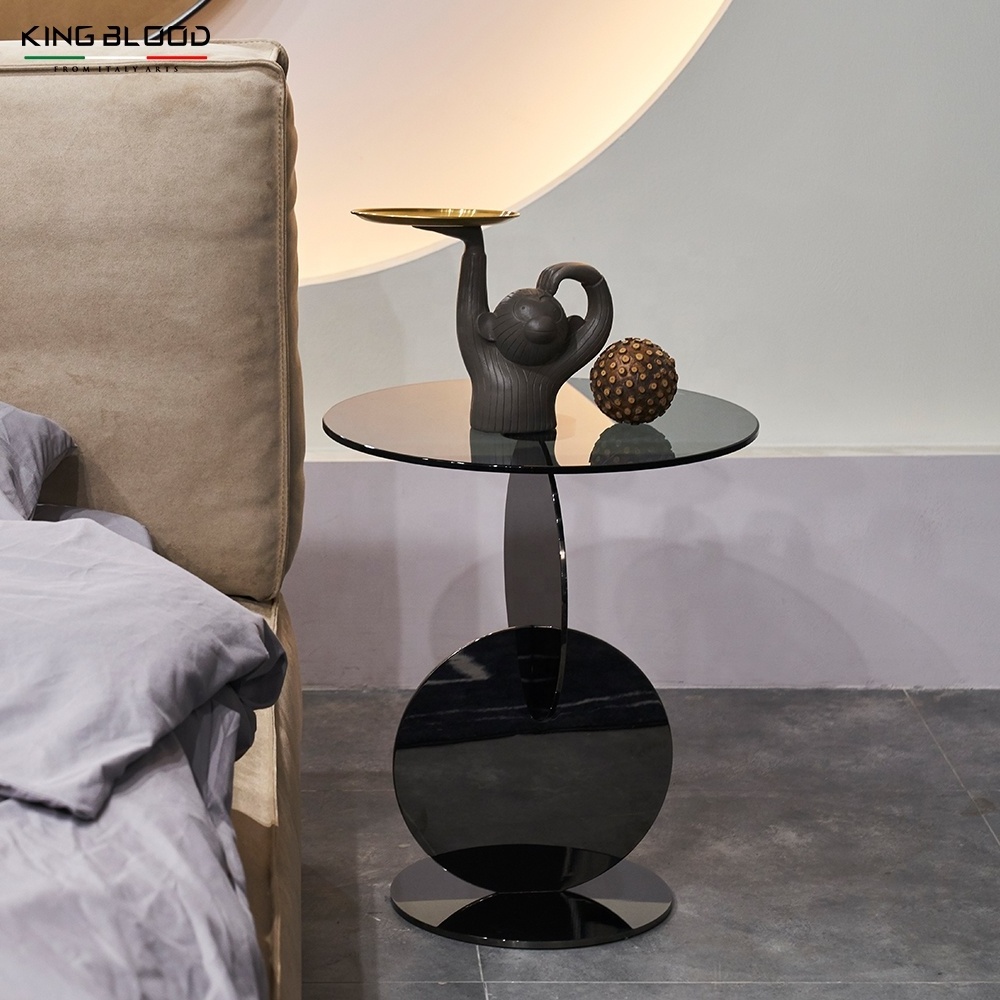 Stainless steel mirror Black Titanium side table Stainless steel glass coffee table