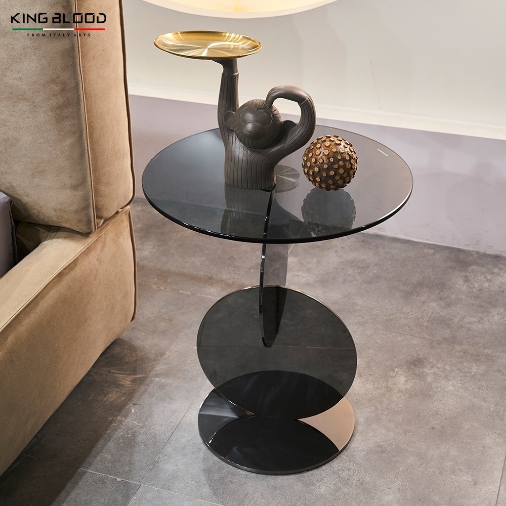 Stainless steel mirror Black Titanium side table Stainless steel glass coffee table