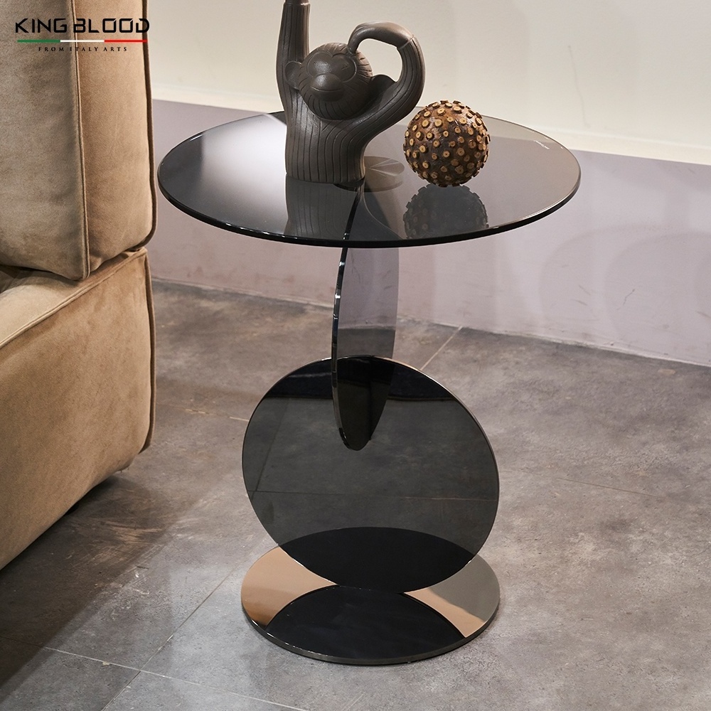 Stainless steel mirror Black Titanium side table Stainless steel glass coffee table