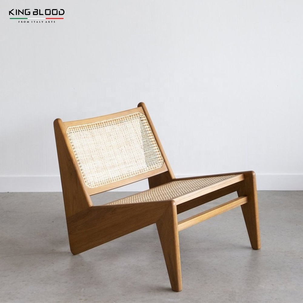 Retro simple home leisure chair living room furniture solid wood frame  side table natural rattan lounge chair