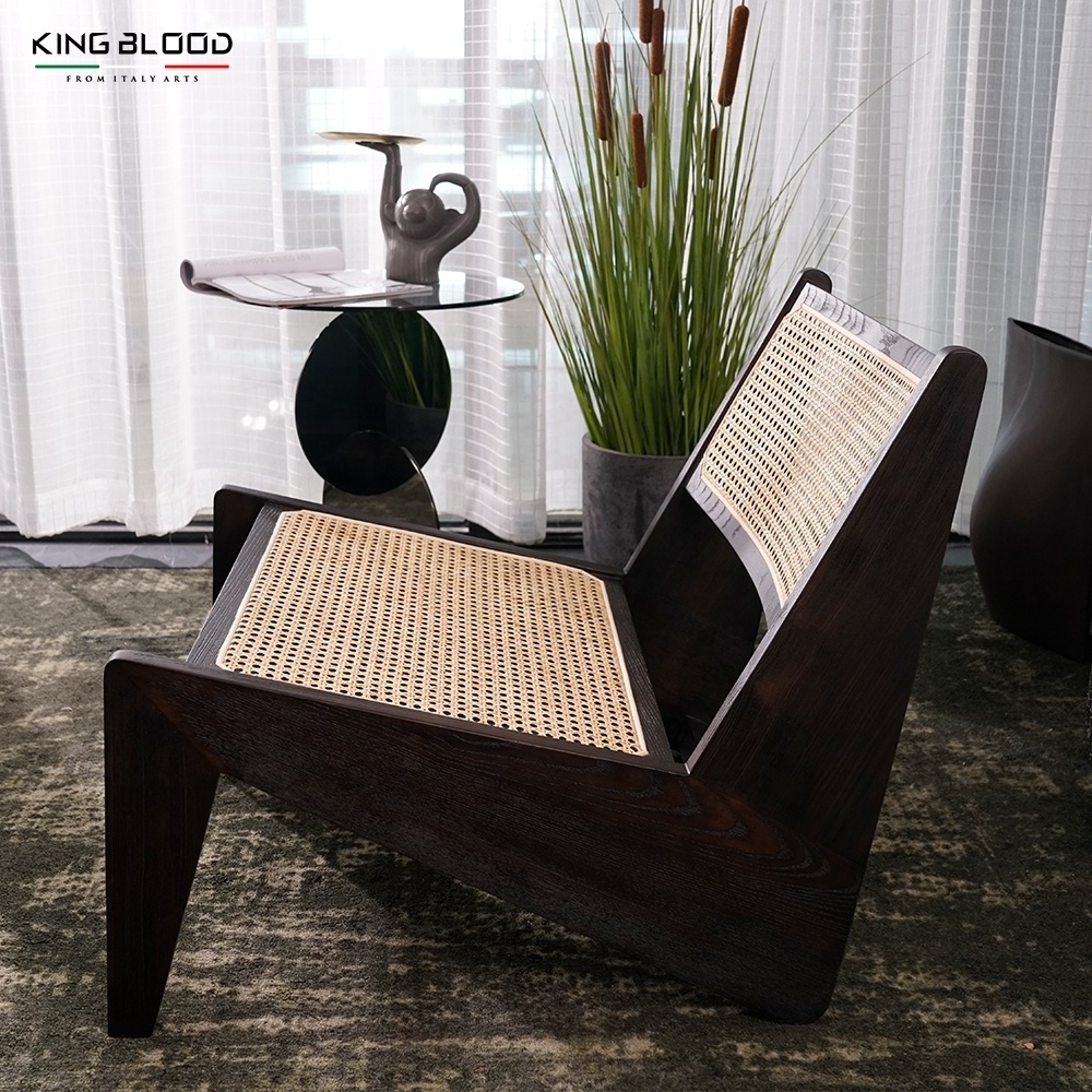 Retro simple home leisure chair living room furniture solid wood frame  side table natural rattan lounge chair