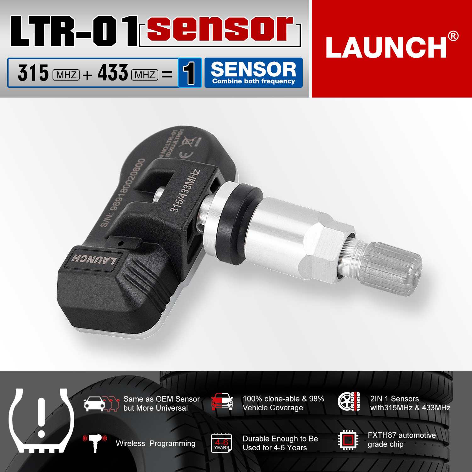 2024 New Launch Tire Pressure Monitoring System Sensor 433mhz/315mhz TPMS Programmable