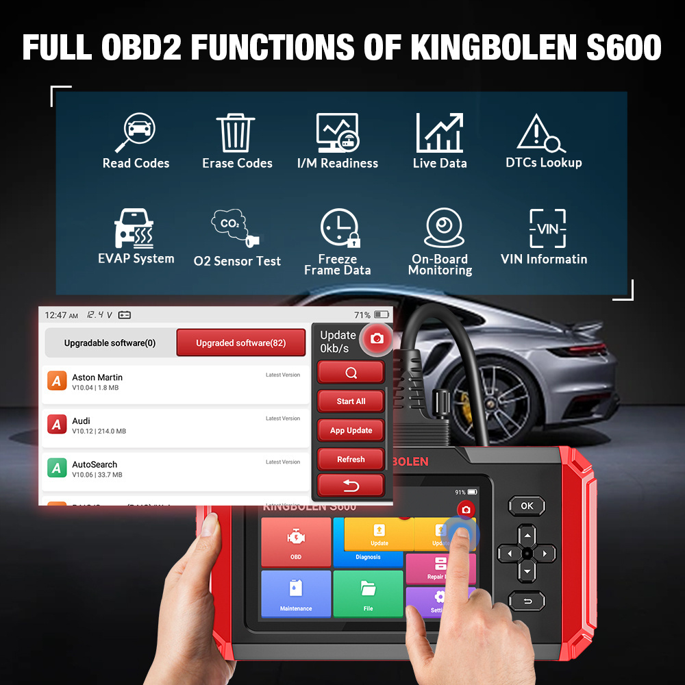 KINGBOLEN S600 4 systems Diagnostic Tools ABS SRS ECM TCM 8 Resets TPMS DPF Brake Resets OBD2 Scanner Lifetime Free Update