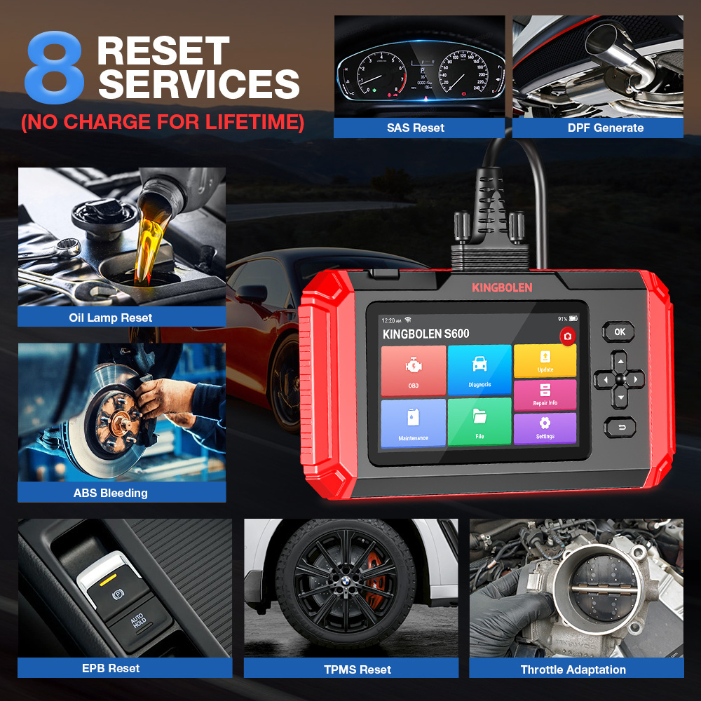 KINGBOLEN S600 4 systems Diagnostic Tools ABS SRS ECM TCM 8 Resets TPMS DPF Brake Resets OBD2 Scanner Lifetime Free Update