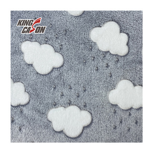 Kingcason China Factory Glue Printed Cloud Comfortable 100Polyester Sherpa Coral Fleece Fabric Velvet For Pajamas Blanket Jacket