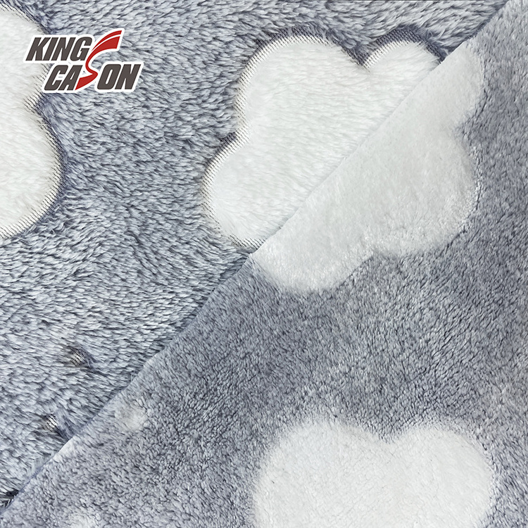 Kingcason China Factory Glue Printed Cloud Comfortable 100Polyester Sherpa Coral Fleece Fabric Velvet For Pajamas Blanket Jacket