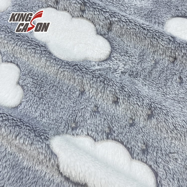 Kingcason China Factory Glue Printed Cloud Comfortable 100Polyester Sherpa Coral Fleece Fabric Velvet For Pajamas Blanket Jacket