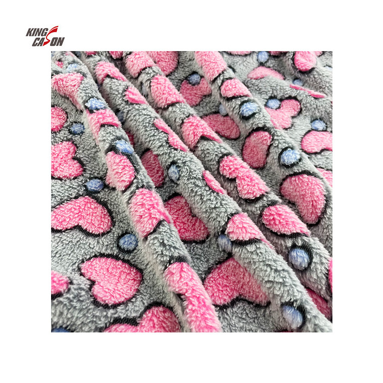 Kingcason Anti-Static Hot selling Eco-friendly Custom size Medium-Weight Glued Print Coral Fleece Fabric For Home Textiles