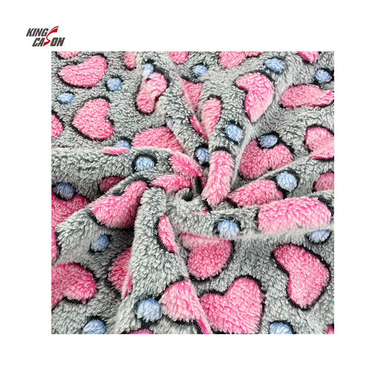 Kingcason Anti-Static Hot selling Eco-friendly Custom size Medium-Weight Glued Print Coral Fleece Fabric For Home Textiles