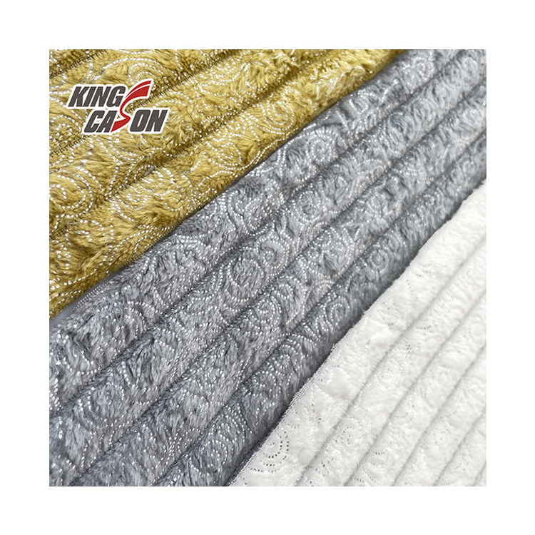 Kingcason China Factory Super Soft 100% Polyester Material Stamping Hot Silver Stripe Knitted Flannel Fabric for Garments