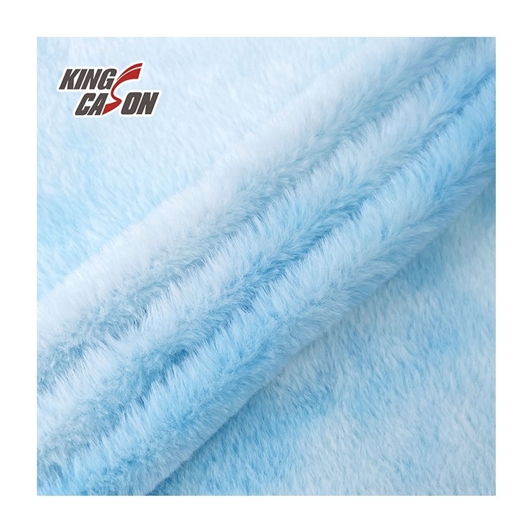 KINGCASON Manufacturer 100% polyester solid color tie dyeing blue Rabbit Faux Fur Fabric For Clothing Jacket coat