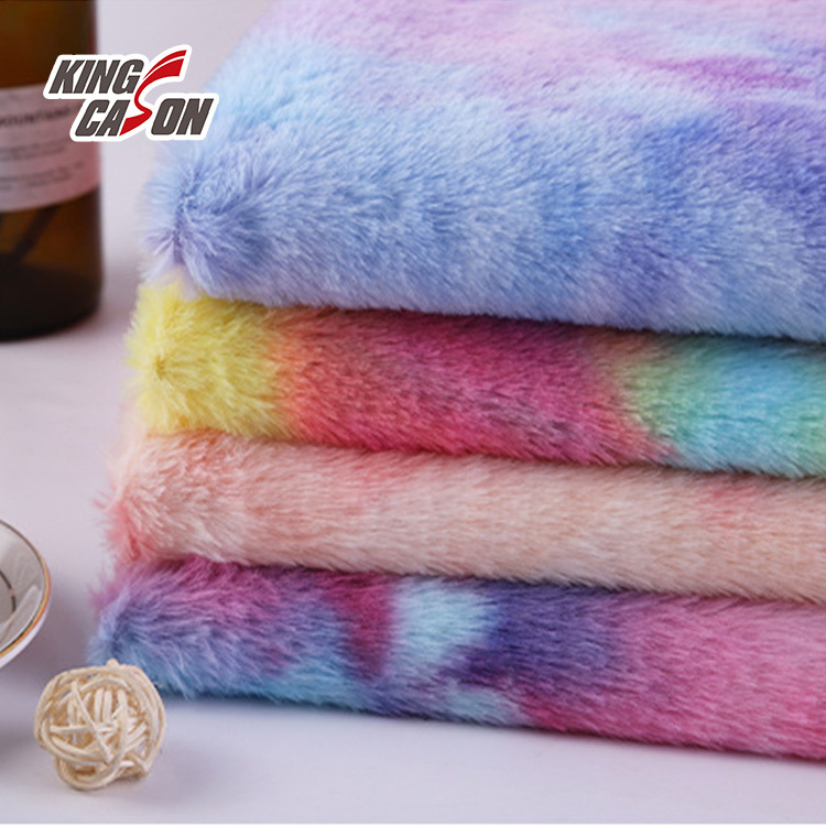 Kingcason China Factory Tie-Dyeing Print One Side Rabbit Faux Fur Fleece Fabric Comfortable For Blanket Toy Jacquard Curtain