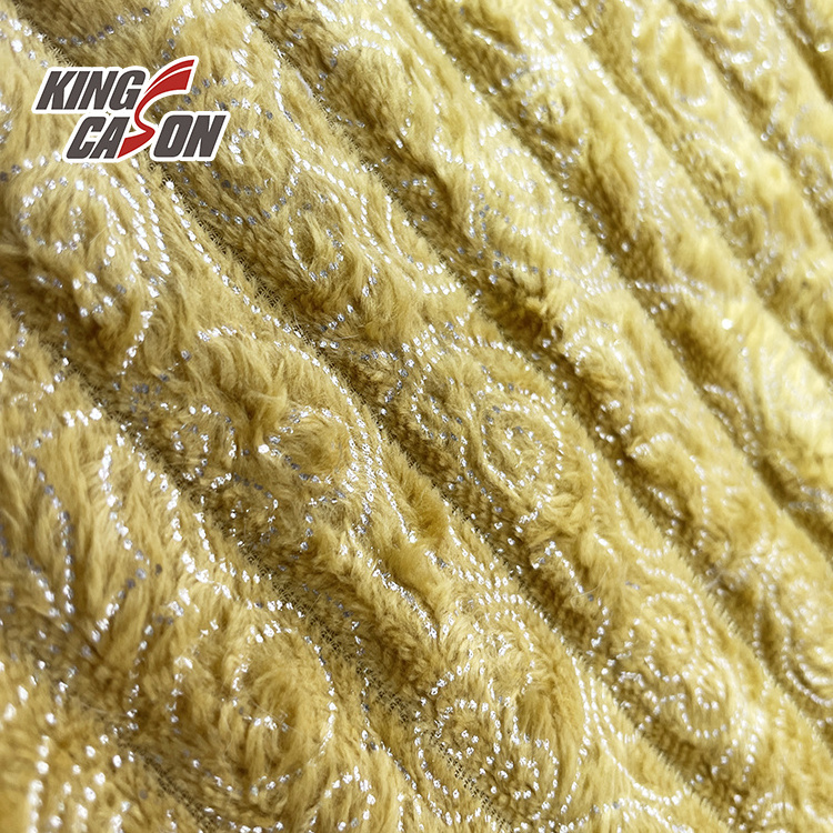 Kingcason China Factory Super Soft 100% Polyester Material Stamping Hot Silver Stripe Knitted Flannel Fabric for Garments