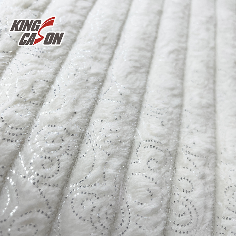 Kingcason China Factory Super Soft 100% Polyester Material Stamping Hot Silver Stripe Knitted Flannel Fabric for Garments