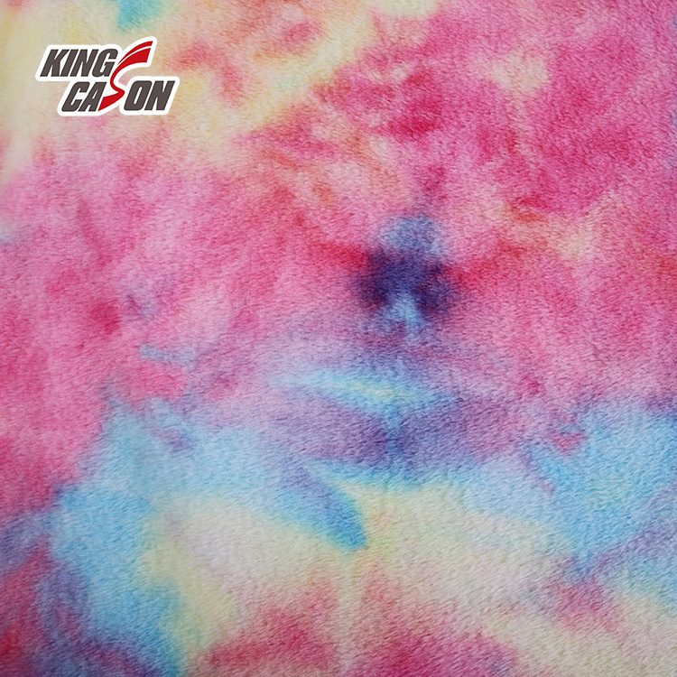 Kingcason China Factory Tie-Dyeing Print One Side Rabbit Faux Fur Fleece Fabric Comfortable For Blanket Toy Jacquard Curtain