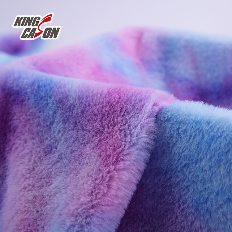 Kingcason China Factory Tie-Dyeing Print One Side Rabbit Faux Fur Fleece Fabric Comfortable For Blanket Toy Jacquard Curtain