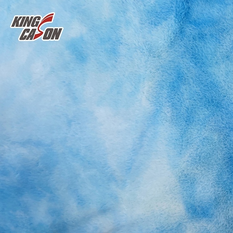 KINGCASON Manufacturer 100% polyester solid color tie dyeing blue Rabbit Faux Fur Fabric For Clothing Jacket coat