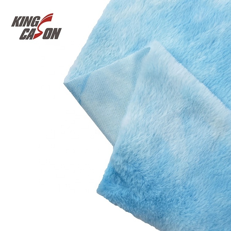 KINGCASON Manufacturer 100% polyester solid color tie dyeing blue Rabbit Faux Fur Fabric For Clothing Jacket coat