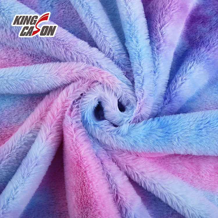 Kingcason China Factory Tie-Dyeing Print One Side Rabbit Faux Fur Fleece Fabric Comfortable For Blanket Toy Jacquard Curtain