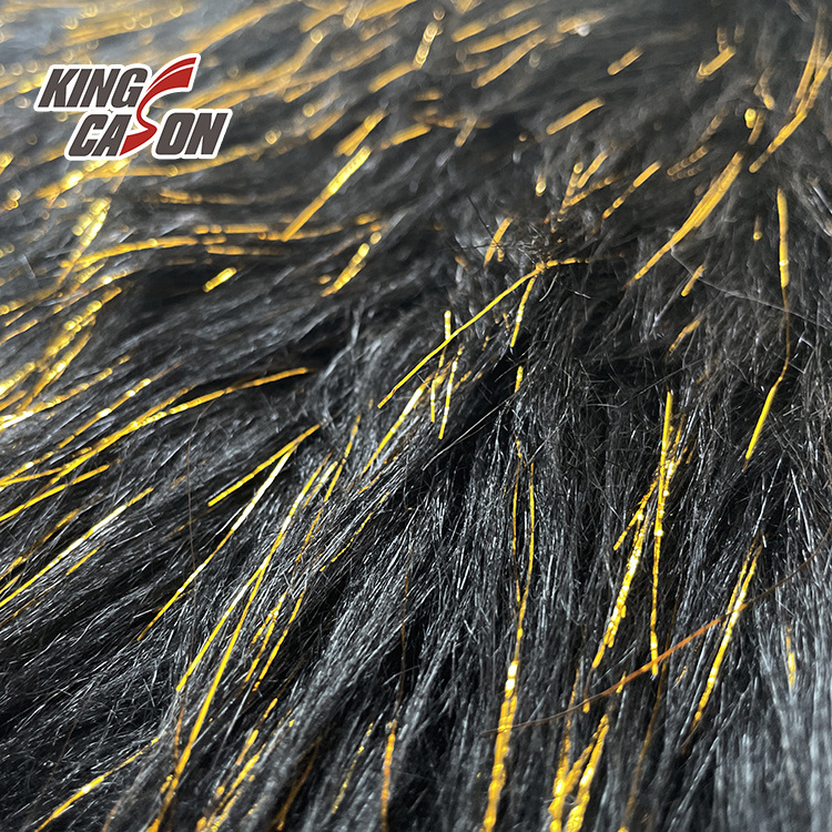 Kingcason New Design Fluffy Long Hair Foil Stamping Plain Luxury Long Pile Plush Artificial Fur