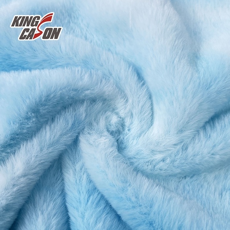 KINGCASON Manufacturer 100% polyester solid color tie dyeing blue Rabbit Faux Fur Fabric For Clothing Jacket coat