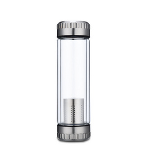 300ML 400ML double wall borosilicate infuser glass water bottle with stainless steel tea filter double head