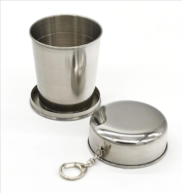 outdoor travel stainless steel folding cup for water with key ring