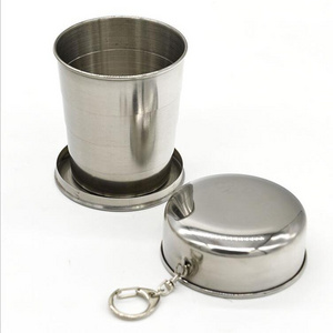 outdoor travel stainless steel folding cup for water with key ring