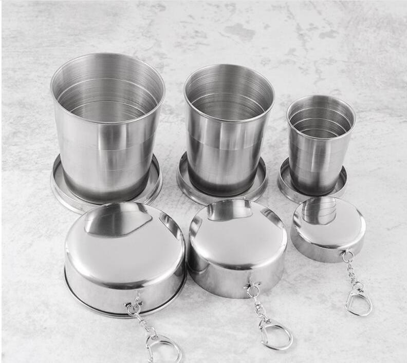 outdoor travel stainless steel folding cup for water with key ring