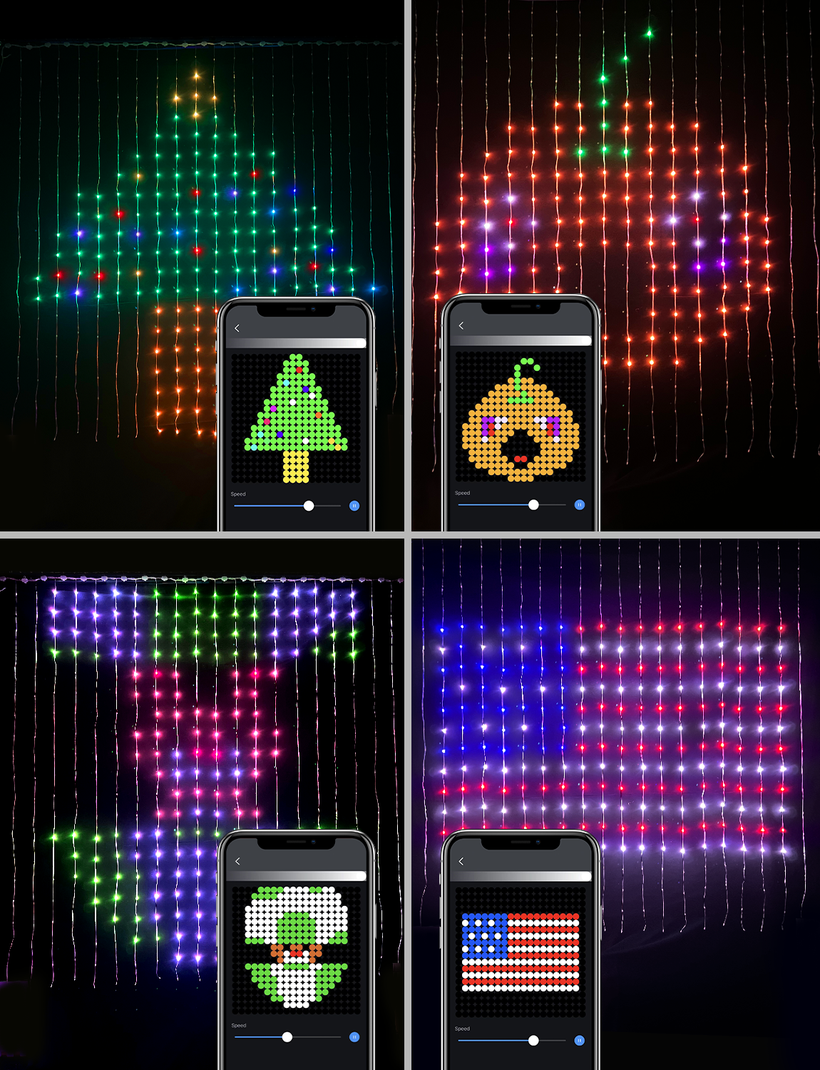 App Control Christmas Smart RGB Pixel Addressable Lights Curtain Indoor DIY Pattern Led Decorative Curtain Lights