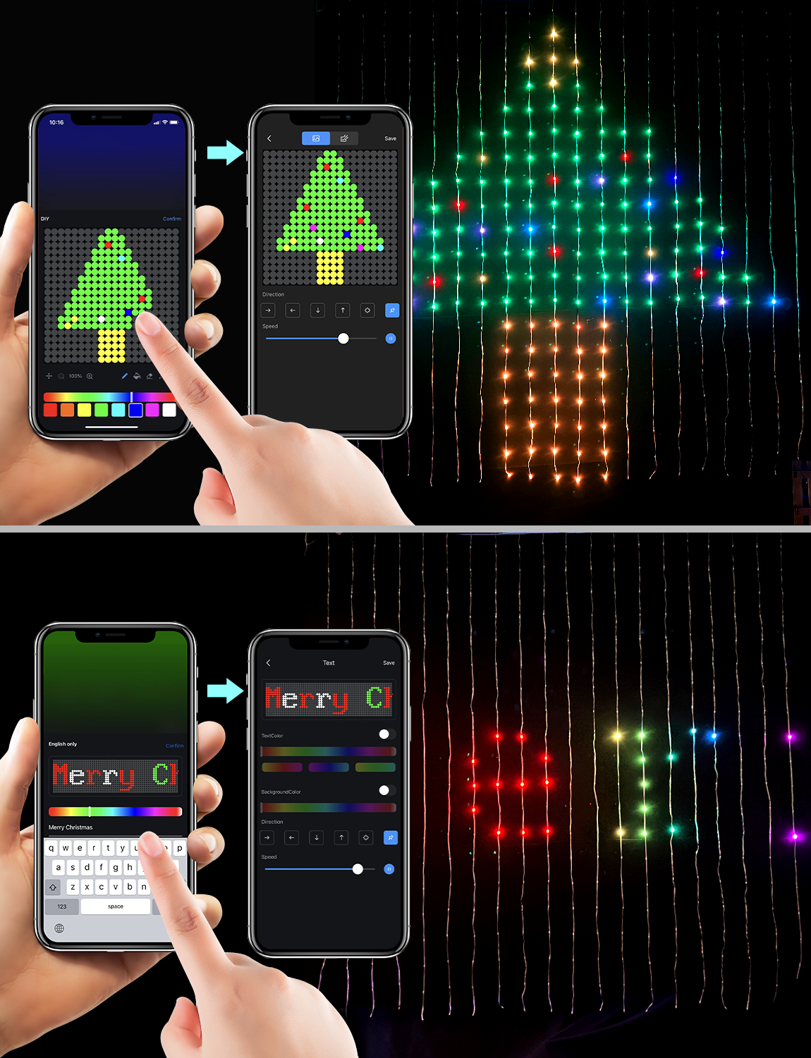 App Control Christmas Smart RGB Pixel Addressable Lights Curtain Indoor DIY Pattern Led Decorative Curtain Lights