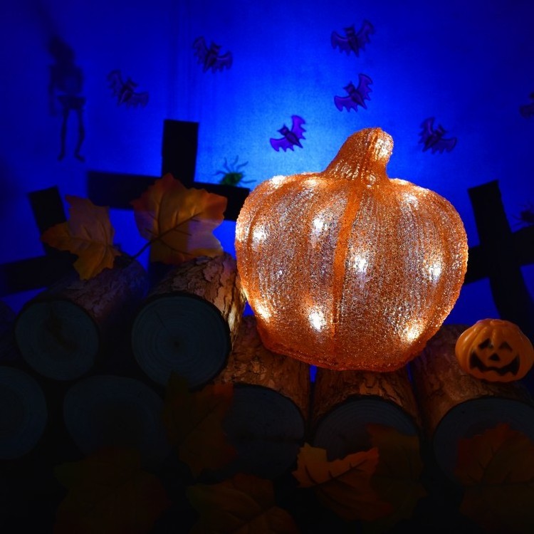 3D Pumpkin Light Acrylic Sculpture Lamp Halloween Pumpkin Lights Outdoor Decoration Halloween Light Up Pumpkin Decoration